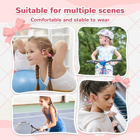 Open Ear Headphones with Mic, 85dB Safe Volume for Kids, Wireless Bluetooth Headsets with 8GB Memory