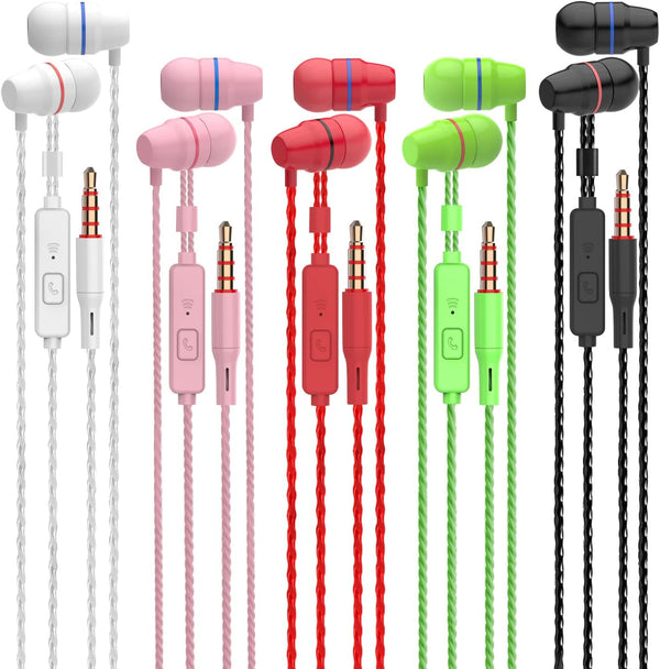 5 Packs Wired Earbuds with Microphone, Deep Bass Clear Sound, Tangle Free, Noise Isolating, Fits 3.5mm Jack for iPhone
