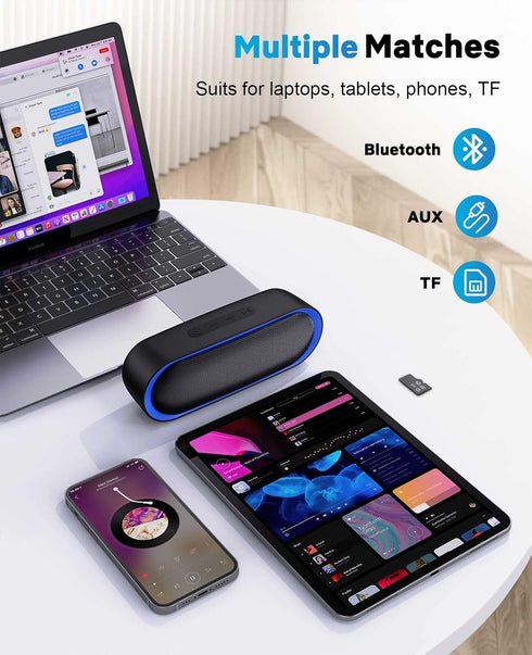 LENRUE Bluetooth Speakers - Waterproof Portable Speakers with TWS, 24 Playtime, Stereo Sound, Black