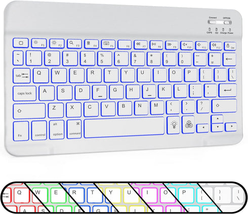 OMOTON Bluetooth Keyboard, Wireless Rechargeable Keyboard for iPad with Illuminated LED - White