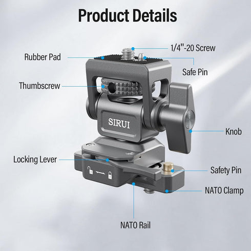 SIRUI Camera Monitor Holder with NATO System Mount, 360° Swivel and 180° Tilt for 5” and 7” Monitors, AM-MTN