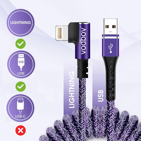 Smart Coiled USB A to Lightning Cable, 2ft to 8FT Extra-Short Ekstra-Long iPhone Charger Cable (Cosmos Purple)