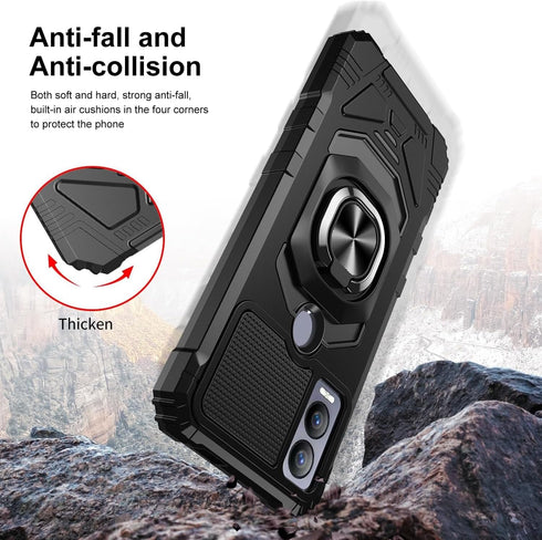 TJS Cricket Magic 5G Case, AT&T Propel 5G Case with Tempered Glass Screen Protector, Heavy Duty Drop Protection (Black)