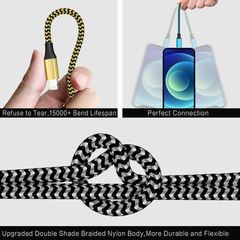 Apple MFi Certified 6FT iPhone Charger 3 Pack - Fast Charging Nylon Braided USB Lightning Cable for iPhone & iPad.