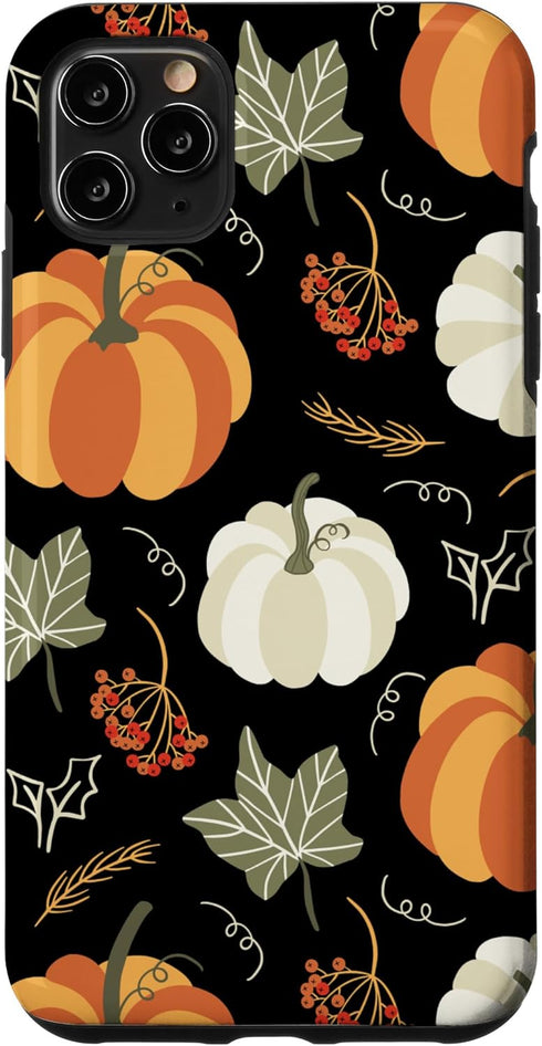 iPhone 11 Pro Max Case with Autumn Falling Leaves and Pumpkin Spice Harvest Design