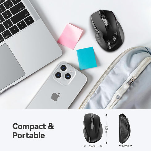 TECKNET Wireless Silent Mouse, Quiet Click, 2.4G Optical Mouse, 4000 DPI, for Laptop, Chromebook, Black