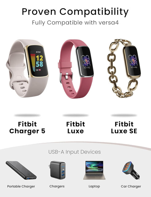 Charger for Fitbit Charge 5 & Luxe Cable Replacement 3.3Ft Smartwatch USB Magnetic Wireless Fast Charging Cable Cord for Charge 5 Luxe Fitness Tracker - 2Pack