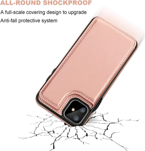 OT ONETOP iPhone 11 Wallet Case with Card Holder, PU Leather Kickstand, Double Magnetic Clasp, Shockproof Cover (Rose
