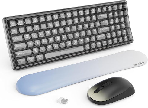 Wireless Transparent Keyboard and Mouse Combo with Soft Wrist Rest, Ergonomic Full-Size with Clear Keycaps, Compatible