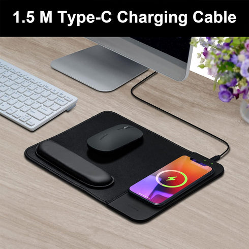 15W Wireless Charging Mouse Pad with Wrist Support - Fast Qi Wireless Charger Mouse Mat for iPhone 14/13/12/12