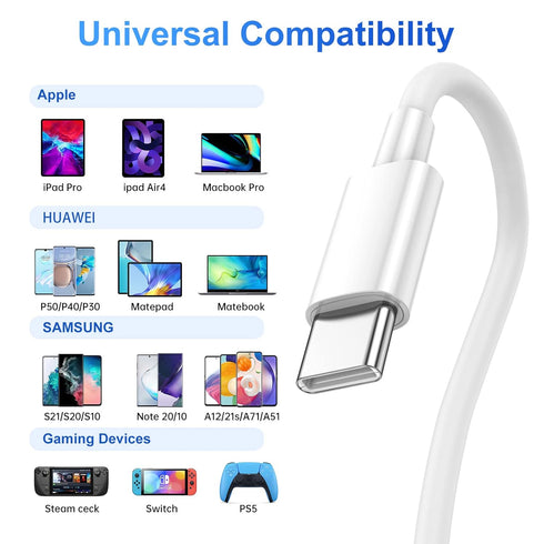 Durcord USB C to USB C Fast Charger Cable, 100W 2 Pack 1ft, Compatible with iPhone/Samsung/Android Devices