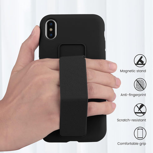 LAUDTEC Silicone Kickstand Case for iPhone X/XS - Flexible Soft Liquid Silicone Cover with Hand Strap and Metal Stand
