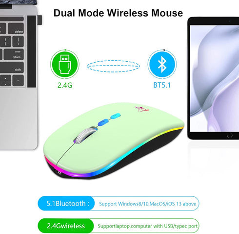 HOTLIFE Wireless Mouse - Slim Rechargeable Bluetooth Mouse, Ergonomic Design, Noiseless with USB Receiver