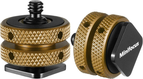 Camera Hot Shoe Mount Adapter - Double Nut with 1/4" and 3/8" Aluminum Alloy Tripod Screw (Pack of 2)