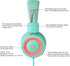 noot products Kids Headphones K11 Wired On-Ear Headset, Foldable Stereo, 5ft Long Cord, 3.5mm Jack, Mint/Coral for
