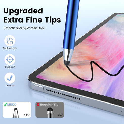 MEKO Stylus Pens for Touchscreens, 10 Pack Thin Rubber Tip Stylus with 20 Pcs Replacement Tips for iPad, iPhone,