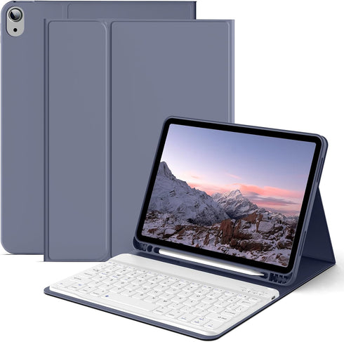 JKSML 10.9 Inch Case for iPad Air 5th/4th Gen 2022/2020, Magnetic Detachable Bluetooth Keyboard, Auto Wake/Sleep, Purple