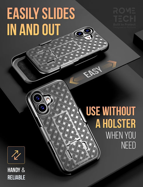 Rome Tech 17 Compatible with iPhone Case with Belt Clip, Heavy Duty Rugged Holster Cover with Kickstand, Shockproof