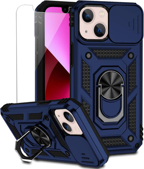 iPhone 13 Mini Case with Camera Lens Cover, HD Screen Protector, Military Grade Drop Protection, Kickstand (Navy)