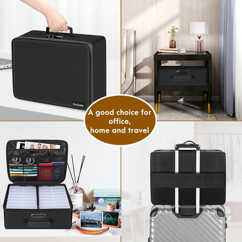 Photo Storage Box with Lock - DocSafe Fireproof Organizer with 16 Inner Photo Cases, Collapsible Portable Filing Safe