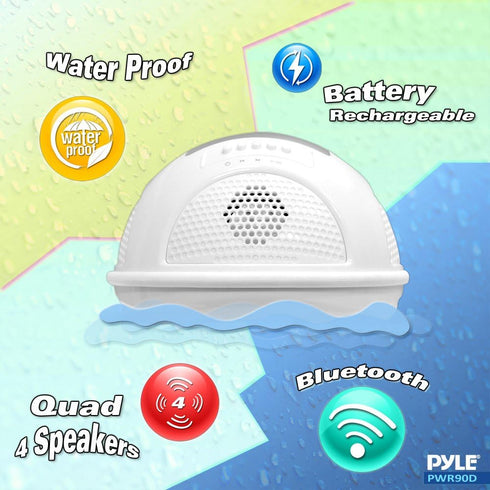 Pyle Portable Waterproof Floating Pool Speaker - Outdoor Wireless Bluetooth Rechargeable Battery Powered Shower Speaker
