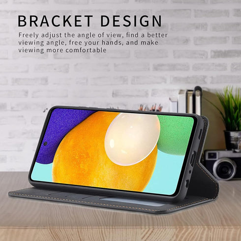 ZZXX Galaxy A52 5G Case Wallet with Card Holder, Magnetic Soft Leather Flip Fold Case, Black, 6.5 Inch