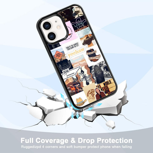 Western Country Music Artist Collage Phone Case for iPhone 12 Mini, TPU Shockproof Cowboy Boots Hat Cover Gift