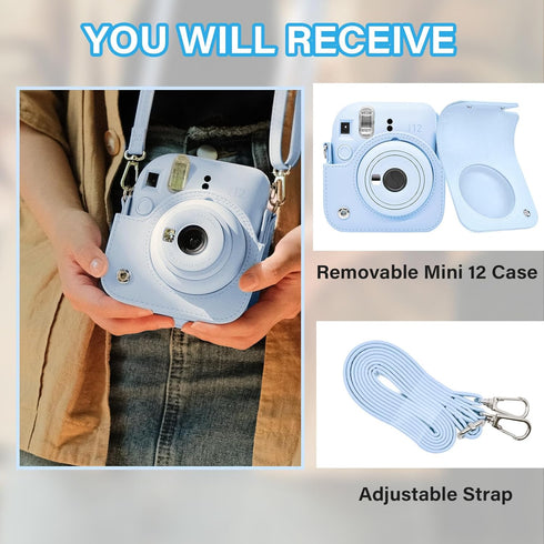 Rieibi Camera Case Compatible with Fuji Instax Mini 12, Carry Case for Fujifilm Instax Mini 12 Instant Camera - Pastel
