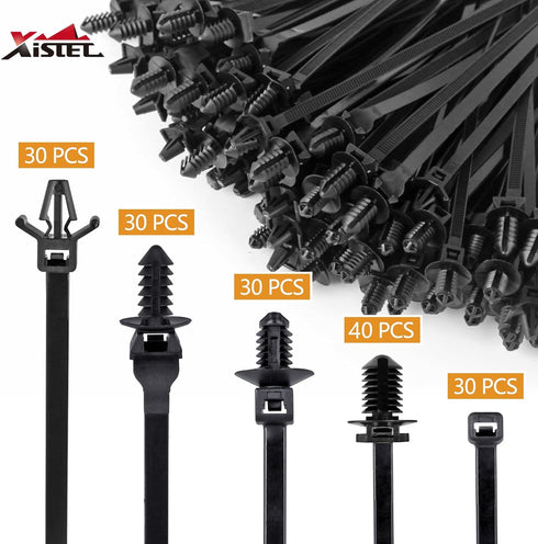 Xislet 160Pcs Universal Push Mount Cable Zip Tie Compatible with Cars Boat Trailer Polaris UTV Side By Side Jeep Wrangler Nylon Self Locking Cable Strap for Engine Bay Wire Harness Restraint Ties by Xislet