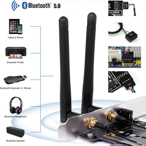 Wireless Network Card Adapter M.2 NGFF to PCI-E, WiFi Network Card Converter with Dual-Band Antenna