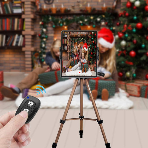 iPad Tablet Tripod Mount Adapter, 360 Degree Rotatable Clamp Holder with Bluetooth Remote for iPad Pro, Air, Mini