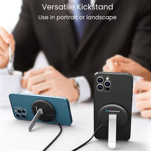 Techsmarter Magnetic Wireless Charging Pad and Stand with 18W USB-C PD Wall Charger, Compatible with iPhone 12, 13, 14