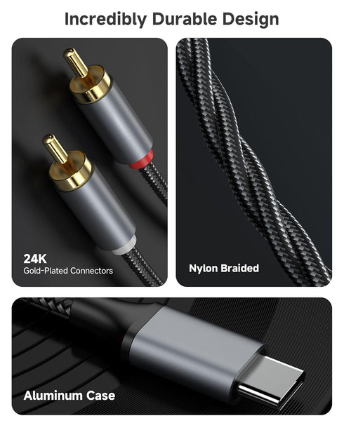 ZOOAUX PRO 2RCA 17/16/15, S26,iPad, -4FT RCA to USB C Cable, USB C to RCA Audio Cable, Hi-Fi USB Type C to Male Jack