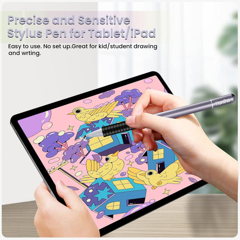 Honiha Stylus Pen for iPad, 3 in 1 Magnetic Pencil with High Sensitivity Disc, Fiber & Rubber Tip - Space Grey