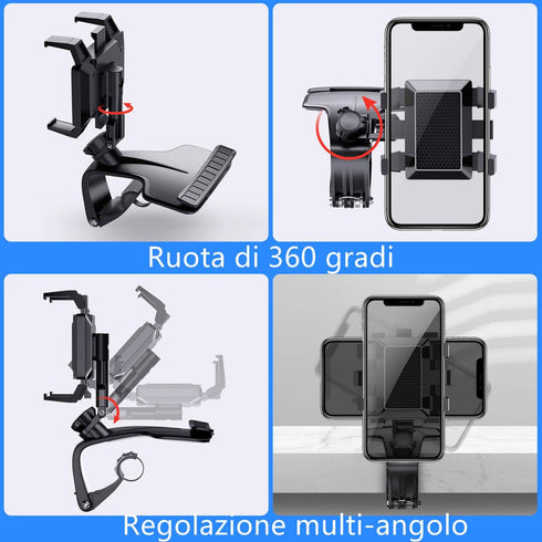 Car Phone Holder, Multifunction Car Dashboard Holder Rearview Mirror with 360° Adjustable Spring Clip, Suitable for 3