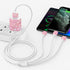 Bling 3-in-1 USB Wall Charger & Cable for iPhone/Android, Pink Crystal Decor, Multi USB Cord, Cell Phone Accessories.