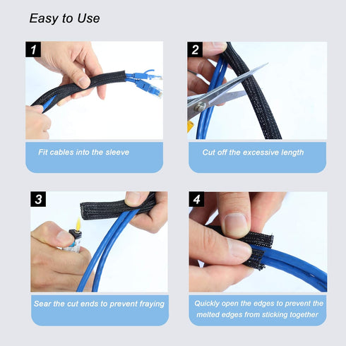 CrocSee 25ft Braided Cable Management Sleeve - 3/8 inch Cord Protector for TV/Computer/Home Theater, Black