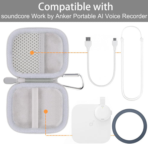 Baval for Anker Soundcore Work Portable AI Voice Recorder Hard Travel Case(White Case)