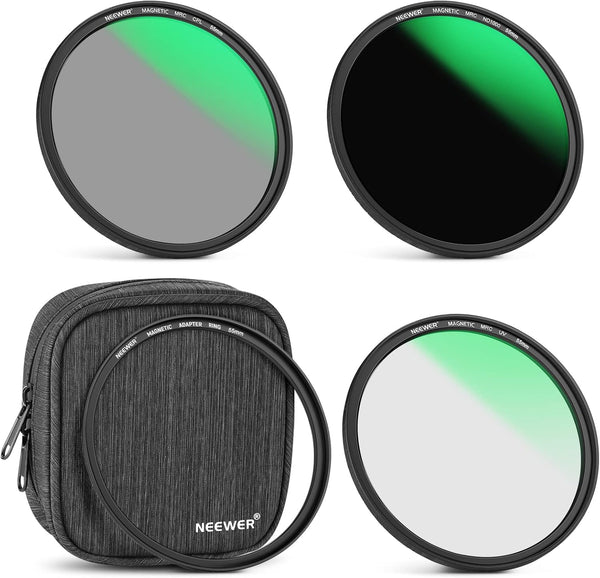 NEEWER 55mm 4-in-1 Magnetic Lens Filter Kit, ND1000+MCUV+CPL+Adapter Ring, Waterproof HD Optical Glass