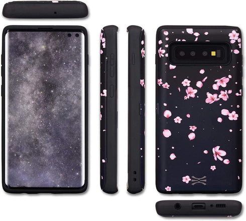 TORU CX PRO Case for Galaxy S10 Plus, Slim Protective Cover with Card Holder, Hidden Wallet Flip Slot, Flowers