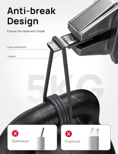 JSAUX Micro USB Charger Cable (3-Pack 3.3ft+6.6ft+10ft) Nylon Braided Cord for Samsung Galaxy S6 S7 Edge Note 5 - Grey