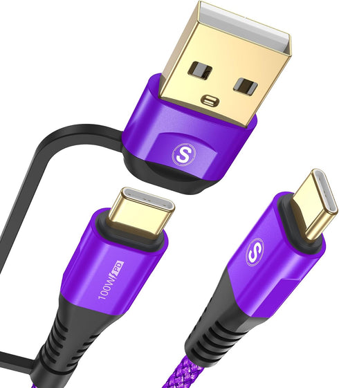 sweguard USB Type C Charger Cable 6.6ft, iPhone 15 Charger 2-in-1 USB C to USB C Cable Nylon Braid for iPhone 15 Pro