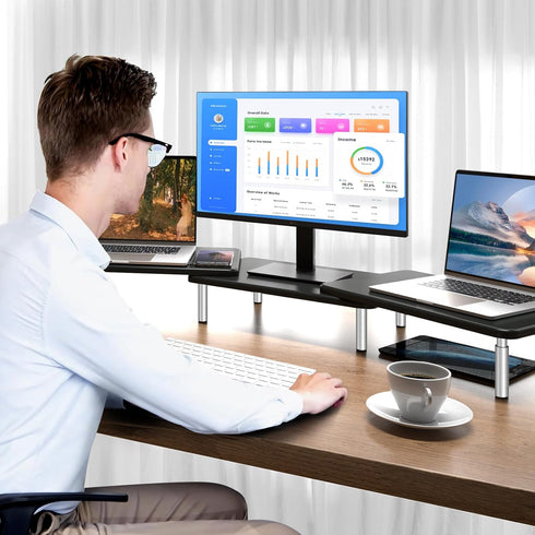suptek Dual Monitor Laptop Stand Riser, Adjustable Length and Angle, Office Desktop Organizer for 2 Monitors (MST023)
