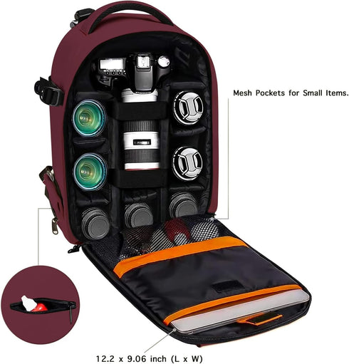 MOSISO Wine Red Camera Backpack, DSLR/SLR/Mirrorless Case with Padded Shockproof Inserts & Tripod Holder for Canon,