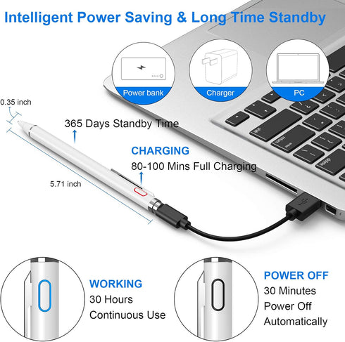 NTHJOYS 2 in 1 Rechargeable Digital Pen, Fine Point Stylus for iPhone/iPad Pro/Mini/Air/Samsung Touch Screens