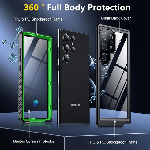 Designed for Galaxy S24 Ultra Case, Waterproof Built-in Screen Protector, Heavy Duty Shockproof Rugged Case