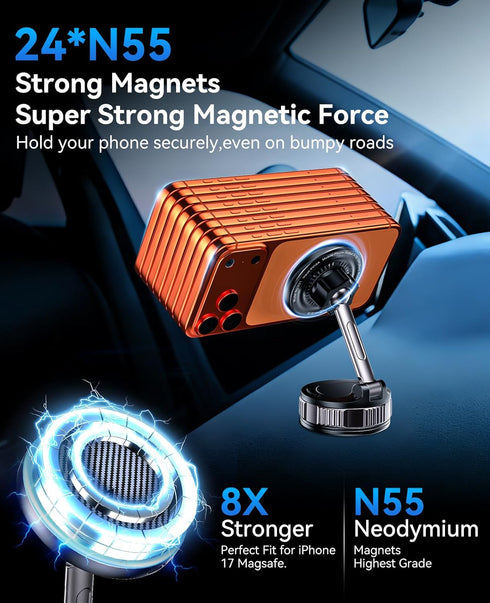 ILOUYU [15W 120+ LB 2800gf 360 17 16 15 14 13 12 iPhone Car Mount Charger Fast Wireless Charging, Strongest Suction