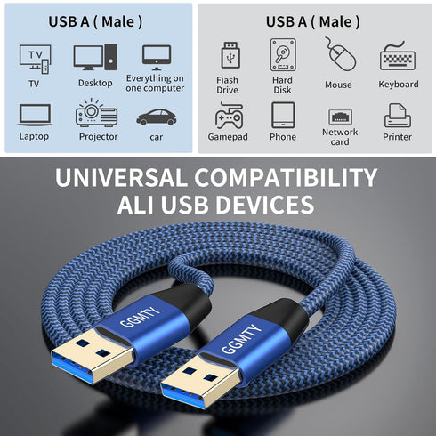 USB to USB Cable 3FT, Durable Braided for USB 3.0 Male to Male Type A Data Transfer Compatible with Hard Drive, Laptop
