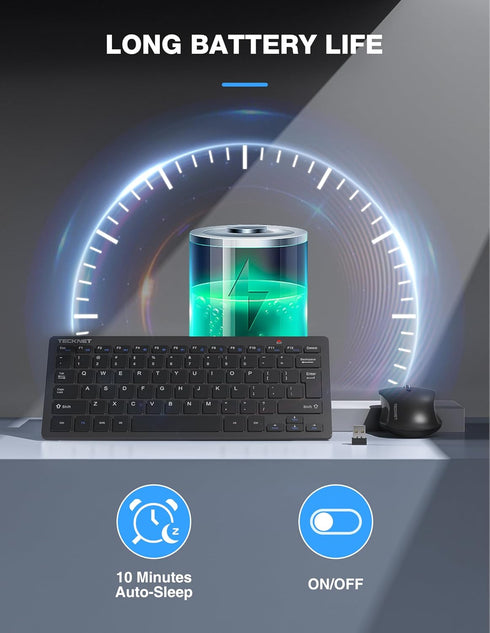 TECKNET Wireless Keyboard and Mouse Combo, Mini Cordless Computer Keyboard and Mouse Set, 2.4GHz, Quiet Click for PC,