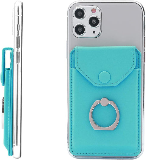 Cell Phone RFID Ring Stand Wallet for iPhone Android - Adhesive Credit Card Holder, Green